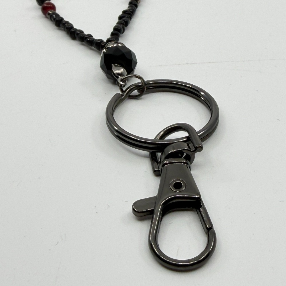 Impressions Black & Red Beaded Lanyard ID Badge Holder Boho Gothic Accessories